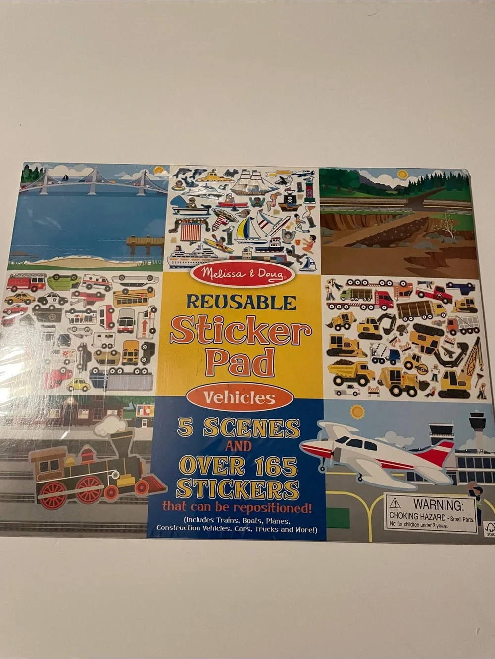 Melissa & Doug Vehicles Reusable Sticker Pad 5 Scenes & Over 165 Stickers NEW